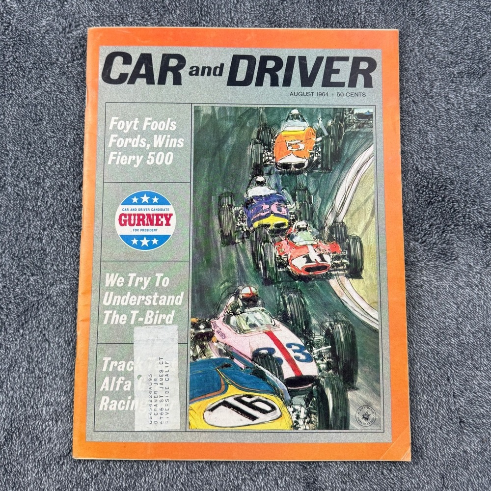 Vintage Car and Driver Magazine August 1964 AJ Foyt Indy 500 Ford‎ Thunderbird
